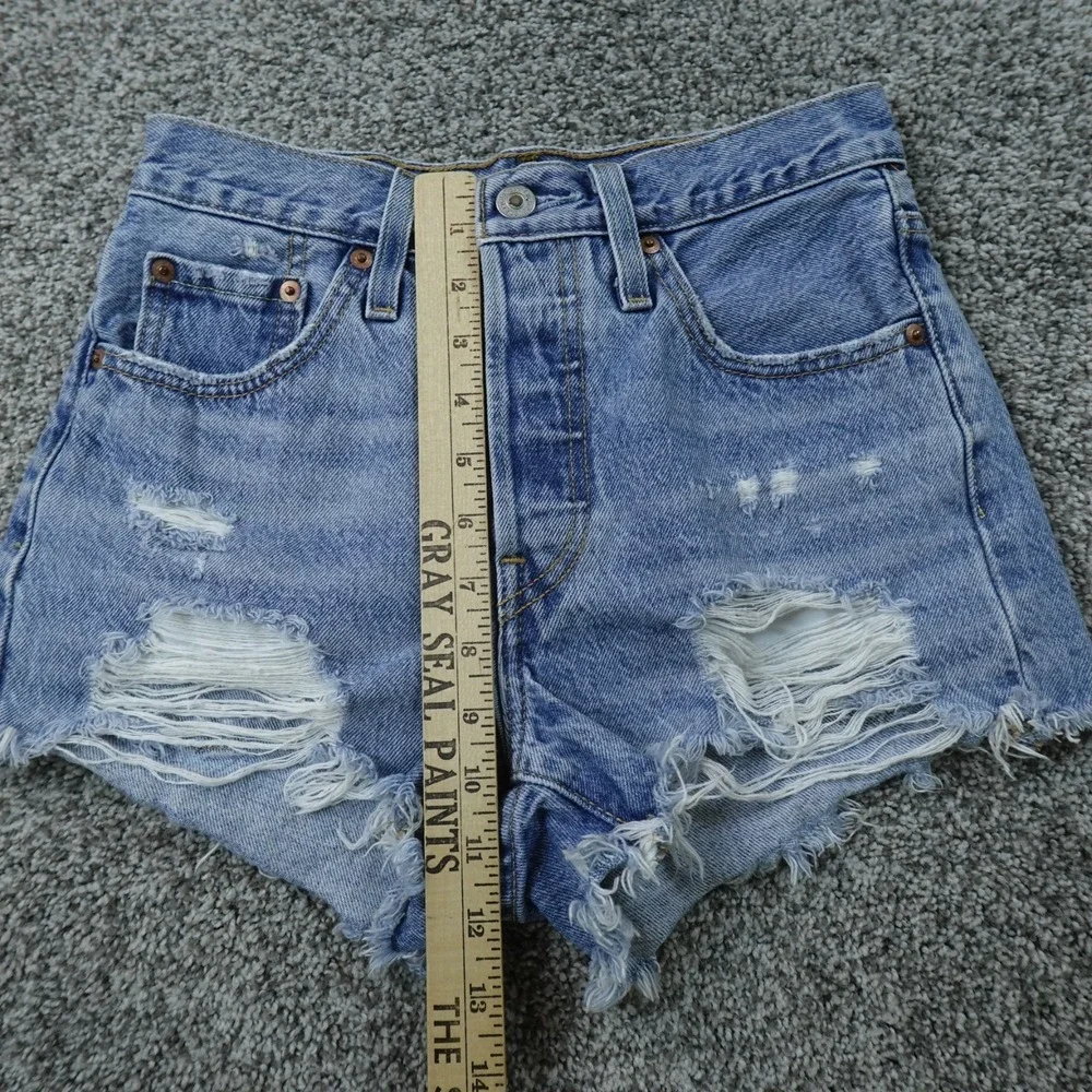 Levis Shorts Womens 24 Light Blue Denim Jean Cut Off Jorts 501 Button Fly Micro